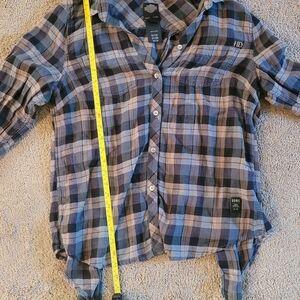 Harley Davidson Plaid Flannel Split-back Shirt - Blue and Gray